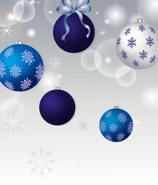 Nieuwjaarsconcept met kerstballen in blauwe kleuren. een vectorafbeelding.