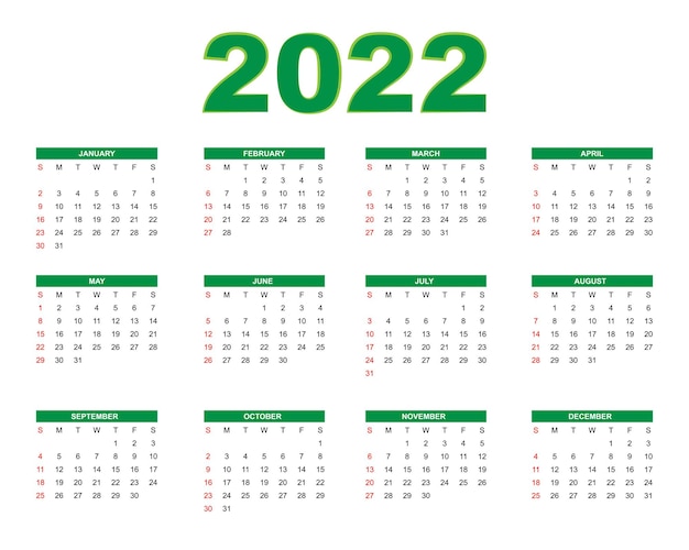 Nieuwjaarskalender 2022 in eenvoudige stijl