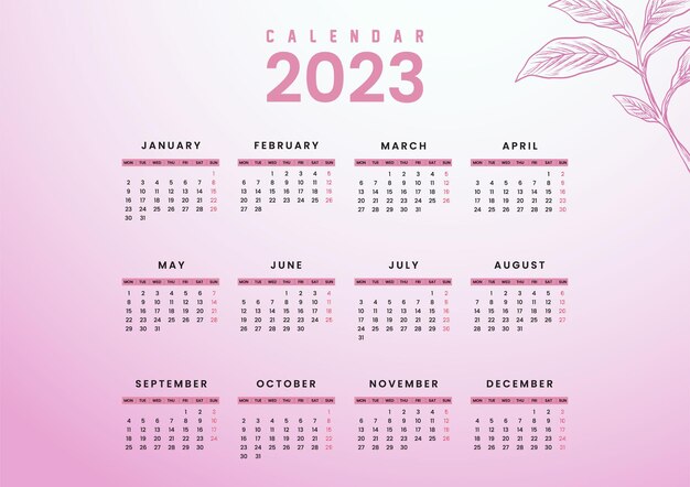 Vector nieuwjaarskalender voor 2023 met vectorillustratie