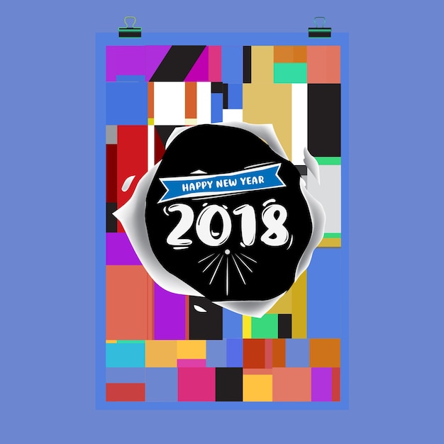 Nieuwjaarsmalplaatje 201 Cover Template. Set van kalender en poster met kleurrijke Memphis stijl achtergrond.