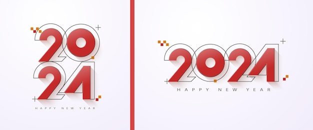 Nieuwjaarsontwerp met cijfers 2024 moderne lijnkunst Vector premium voor posterbanner sociale begroeting en nieuwjaarsviering 2024