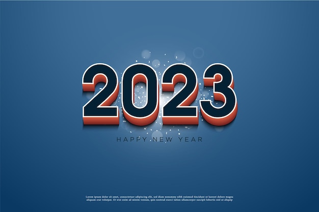 nieuwjaarsviering 2023 op donkerblauwe achtergrond.