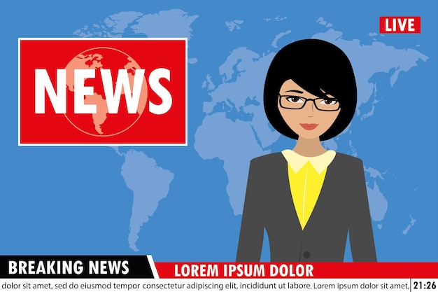nieuws anker op tv breaking news achtergrond vector illustratie