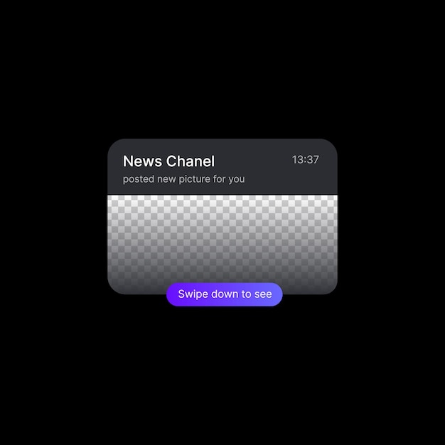 Nieuwsmelding Banner Illustratie Social Media UI-concept Lege ruimte om afbeelding toe te voegen Bewerkbare titeltijd en status met paars Veeg omlaag om knop te zien Webelement voor mobiele toepassingen