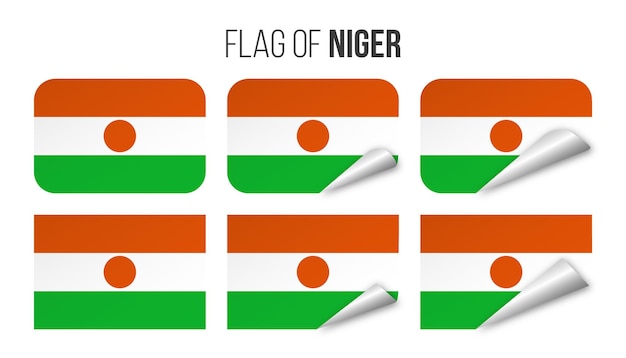 Niger flag labels stickers set Vector illustration 3d flags of Niger isolated on white