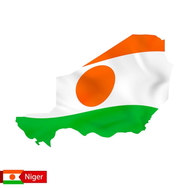 Niger map with waving flag of country