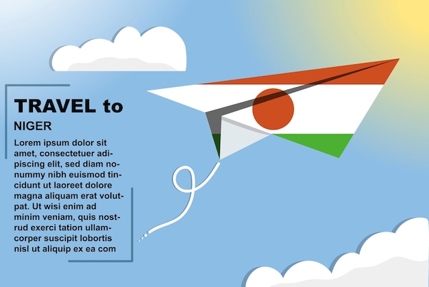 Niger reizen vector banner met papieren vlag en tekst ruimte vlag op papier vliegtuig vakantie concept