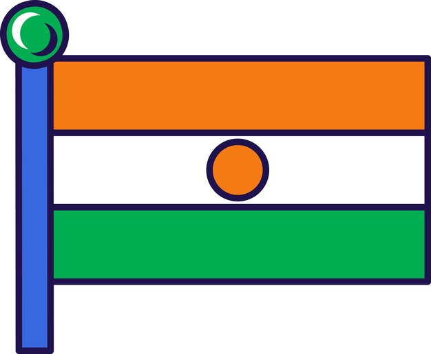 Флаг Федеративной Республики Нигерия на флагштоке Вертикальный двухцветный трибанд зеленого и белого цвета Африканская страна Национальный символ независимости и патриотизма плоская карикатурная иллюстрация