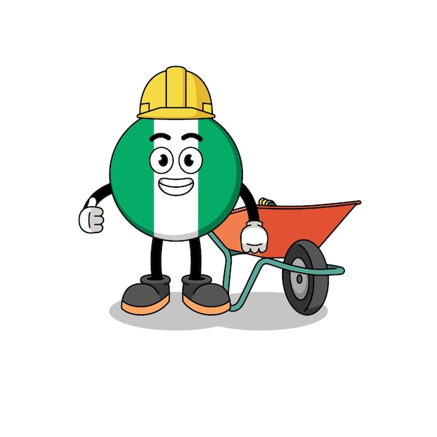 Nigeria flag cartoon as a contractor character design