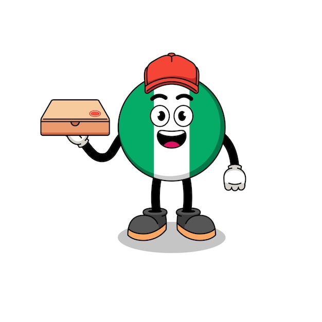 Иллюстрация флага нигерии как дизайн персонажа доставщика пиццы