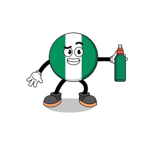 Nigeria flag illustration cartoon holding mosquito repellent character design