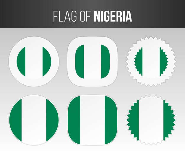 Distintivi e adesivi delle etichette della bandiera della nigeria bandiere dell'illustrazione della nigeria isolate