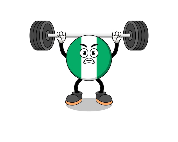 Nigeria flag mascot cartoon lifting a barbell character design