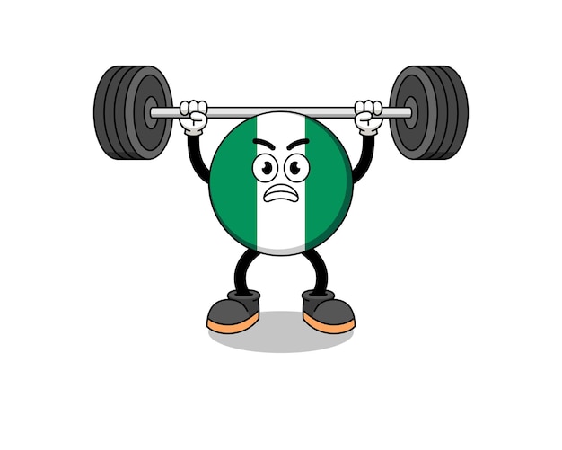 Nigeria flag mascot cartoon lifting a barbell character design