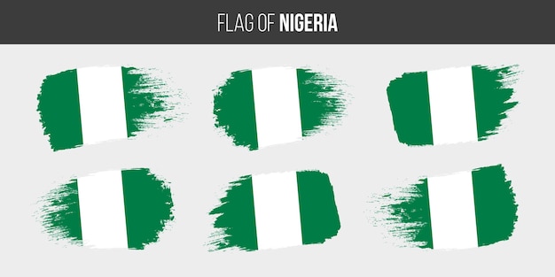 ナイジェリア フラグ ブラシ ストローク グランジ ベクトル イラスト白で隔離されるナイジェリアの旗