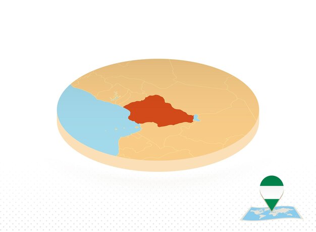等角投影スタイルのオレンジ色の円マップで設計されたナイジェリアの地図