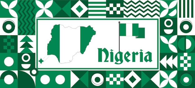 Vector nigeria map flag independence day geometric country abstract background design