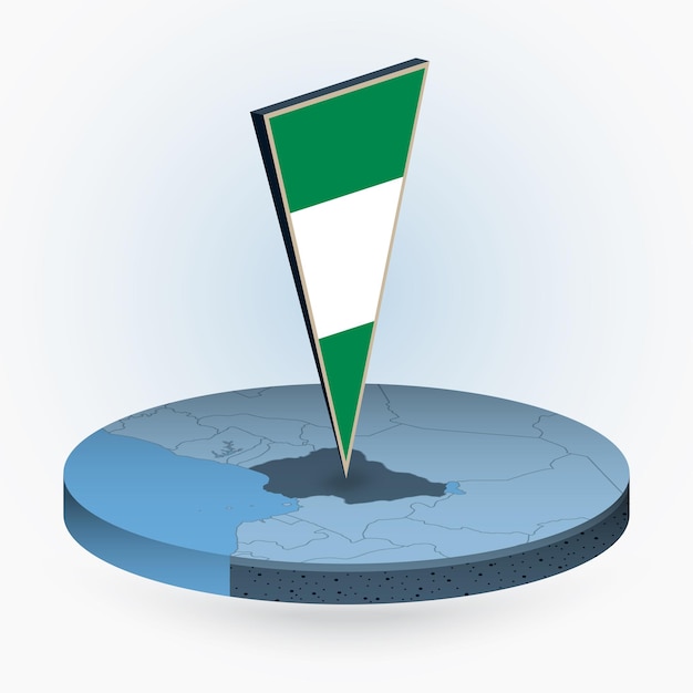 Vettore mappa della nigeria in stile isometrico rotondo con bandiera 3d triangolare della nigeria