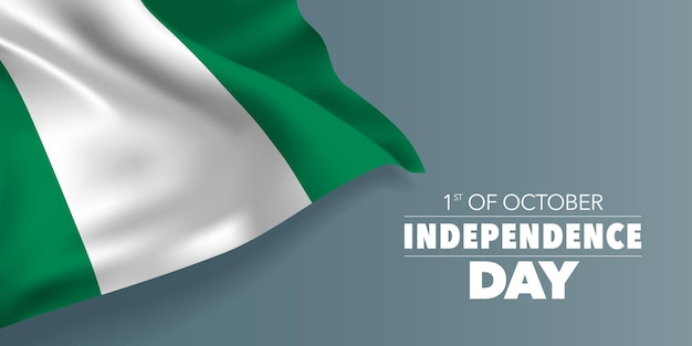 Nigeria Onafhankelijkheidsdag wenskaart, banner met sjabloon tekst vectorillustratie. Nigeriaanse herdenkingsvakantie 1 oktober ontwerpelement met vlag met strepen