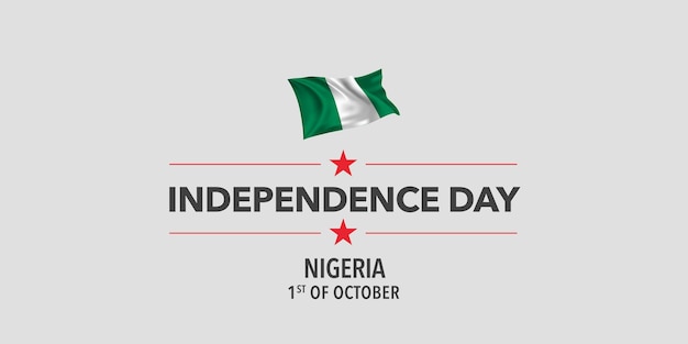 Nigeria Onafhankelijkheidsdag wenskaart, banner, vectorillustratie. Nigeriaanse feestdag 1 oktober ontwerpelement met wapperende vlag als symbool van onafhankelijkheid