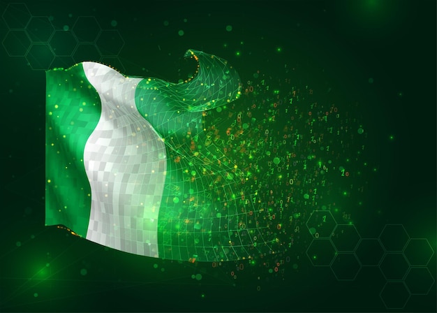 Vector nigeria on vector 3d flag on green background with polygons and data numbers