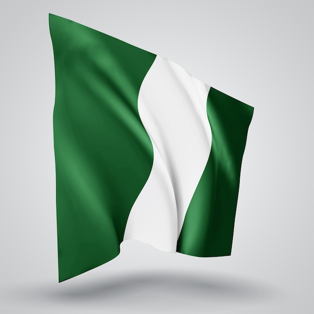 Нигерия, векторный флаг с волнами и изгибами, развевающимися на ветру на белом фоне.