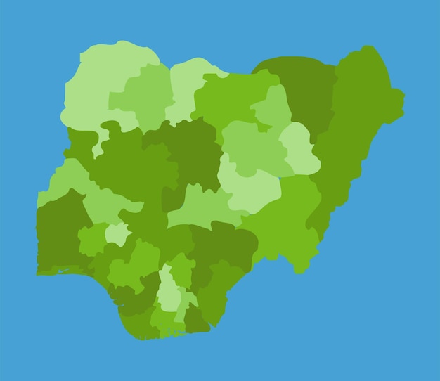 Vector nigeria vector map in greenscale with regions