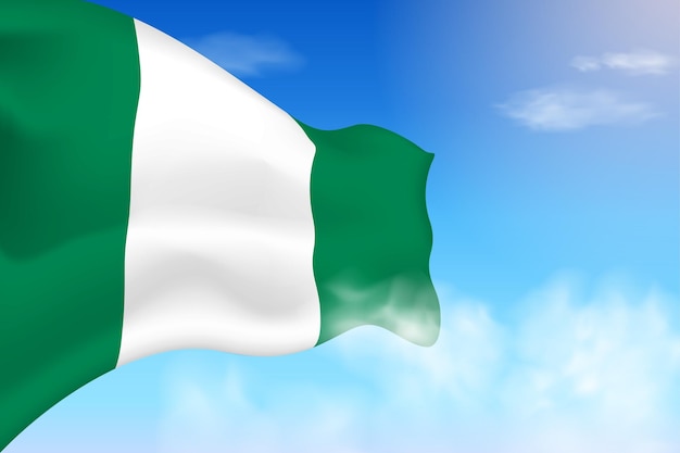 Nigeria vlag in de wolken. Vector vlag zwaaien in de lucht. Nationale dag realistische vlag illustratie.