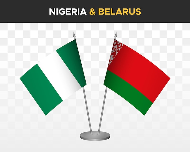 Nigeria vs belarus desk flags mockup isolated 3d vector illustration table flags