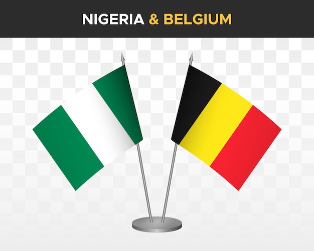 Nigeria vs belgium desk flags mockup isolated 3d vector illustration table flags