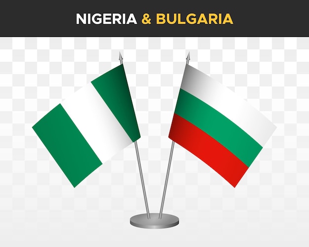 Nigeria vs bulgarije bureauvlaggen mockup geïsoleerde 3d vector illustratie tafelvlaggen