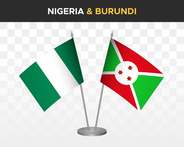 Nigeria vs burundi desk flags mockup isolated 3d vector illustration table flags