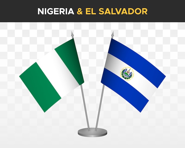 Nigeria vs el salvador bureau vlaggen mockup geïsoleerde 3d vector illustratie tafel vlaggen