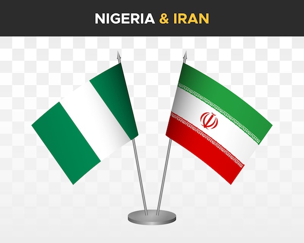 Nigeria vs Iran Bureauvlaggen mockup geïsoleerde 3d vector illustratie tafelvlaggen