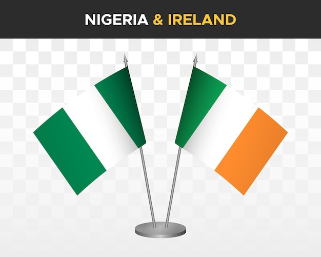 Макет флагов Нигерии и Ирландии, изолированные трехмерные векторные иллюстрации