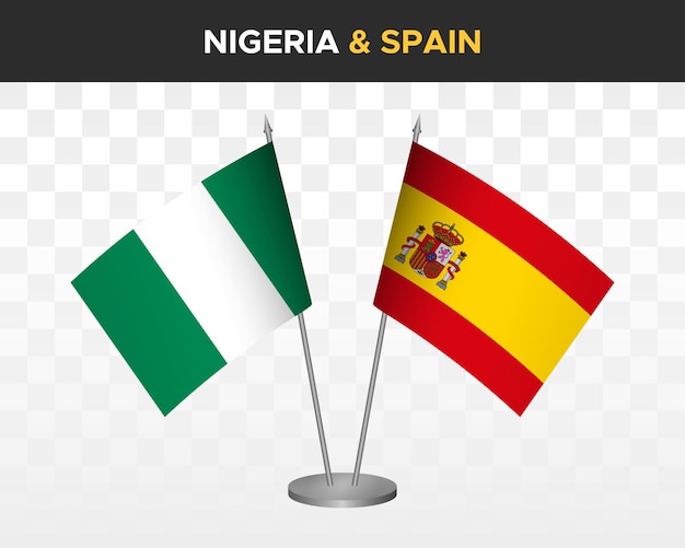 Nigeria vs spain desk flags mockup isolated 3d vector illustration table flags