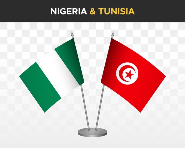 Nigeria vs tunisia desk flags mockup isolated 3d vector illustration table flags