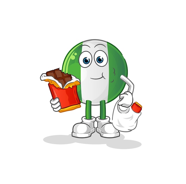 Nigerian flag eat chocolate mascot cartoon vector