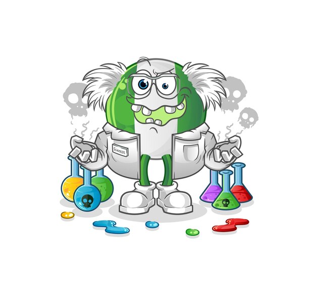 Nigerian flag mad scientist illustration character vector