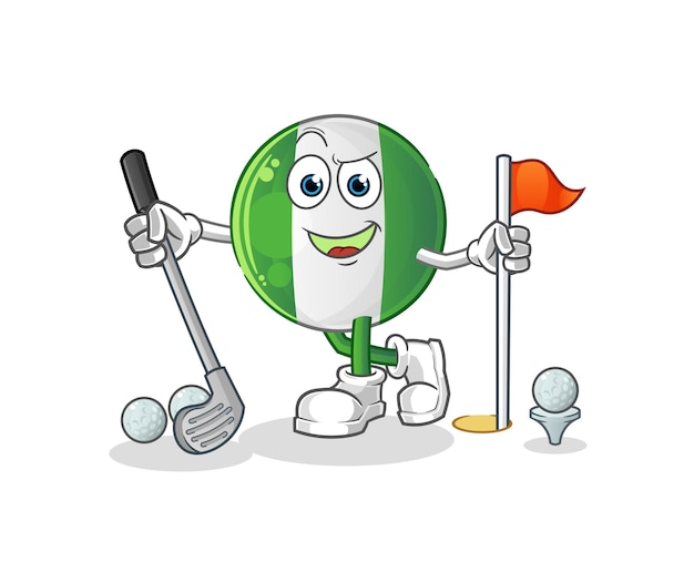 Vector nigerian flag playing golf vector. cartoon character