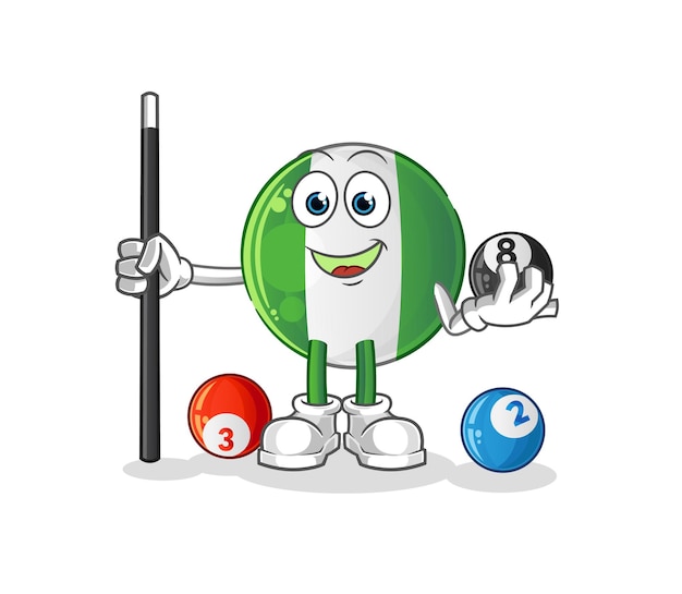 Nigerian flag plays billiard character. cartoon mascot vector