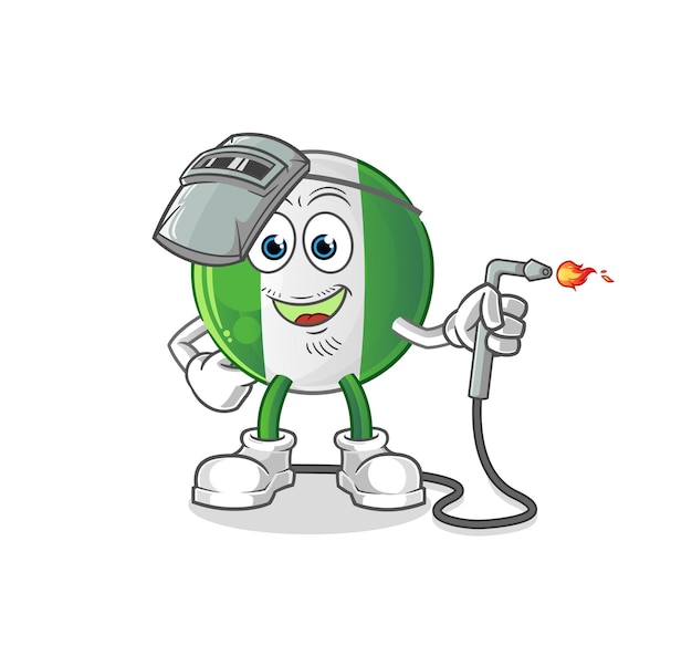 Nigerian flag welder mascot cartoon vector