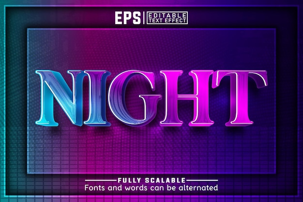 Vector night 3d editable text effect