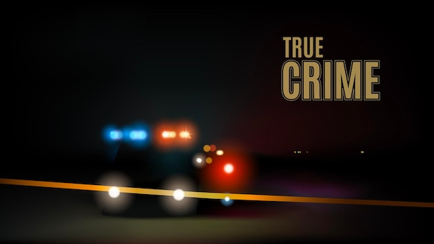 Night background of a crime investigation movie intro with flashing police cars at the crime scene Vector illustration