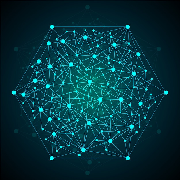 night background on hexagon with block chain style.