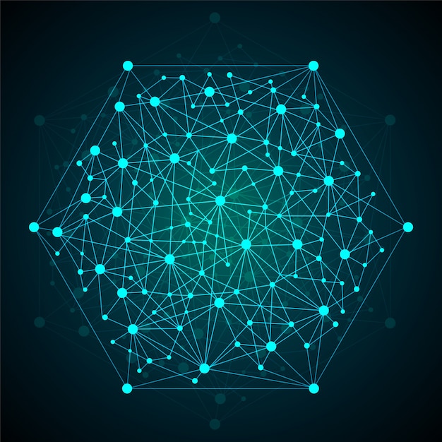 Vector night background on hexagon with block chain style.