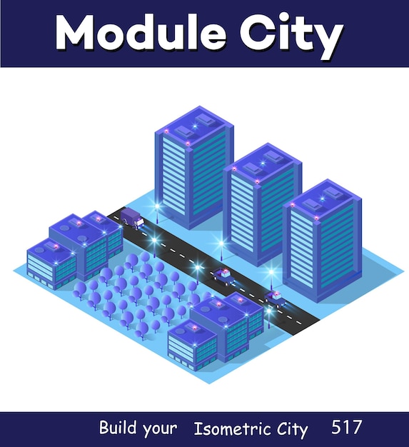 Night background isometric smart blue 3D illustration