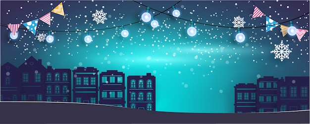 Vector night background. winter in the city.