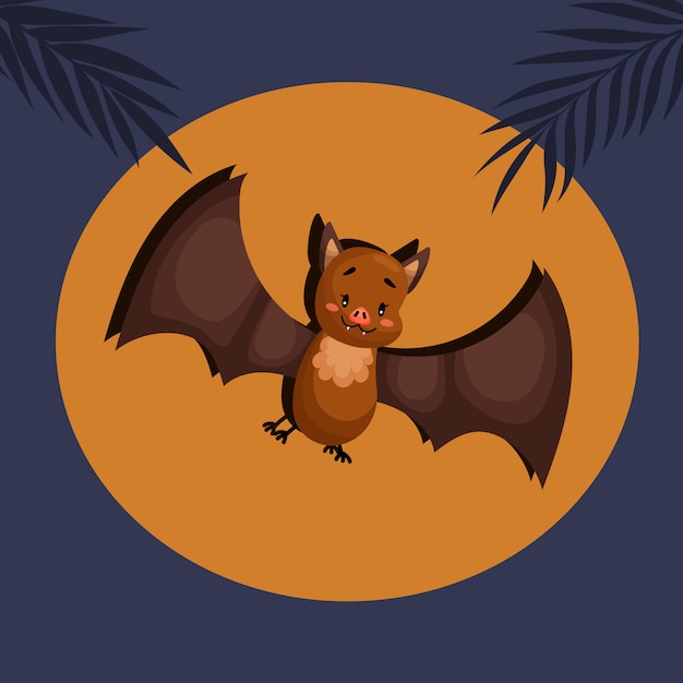 Night bat flying. Cartoon vector wild animals illustrations.