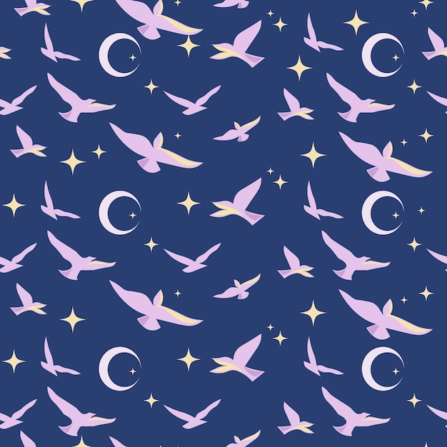 Vector night birds seamless pattern